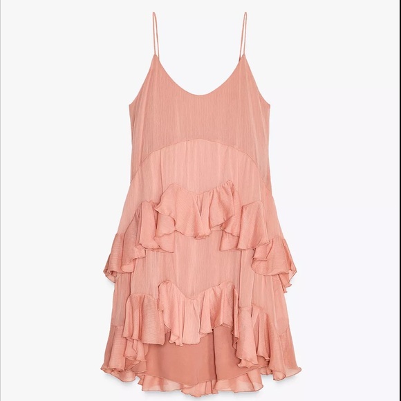 Zara ZW COLLECTION SHORT RUFFLED DRESS Salmon Blush Pink NWT Brand New Size M - Picture 6 of 13